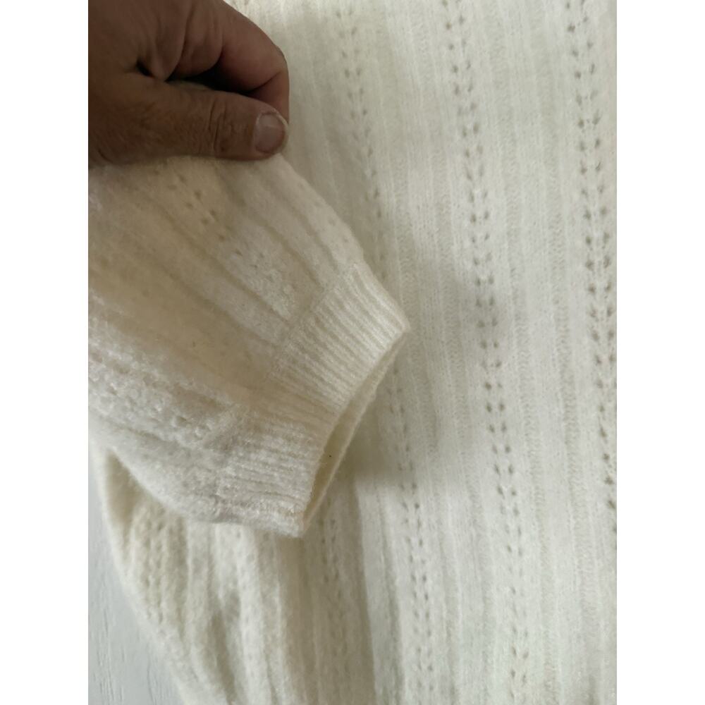 Madewell Size XS Cream Pointelle Sweater Alpaca Wool Blend Puff Sleeve NWT - Picture 8 of 8
